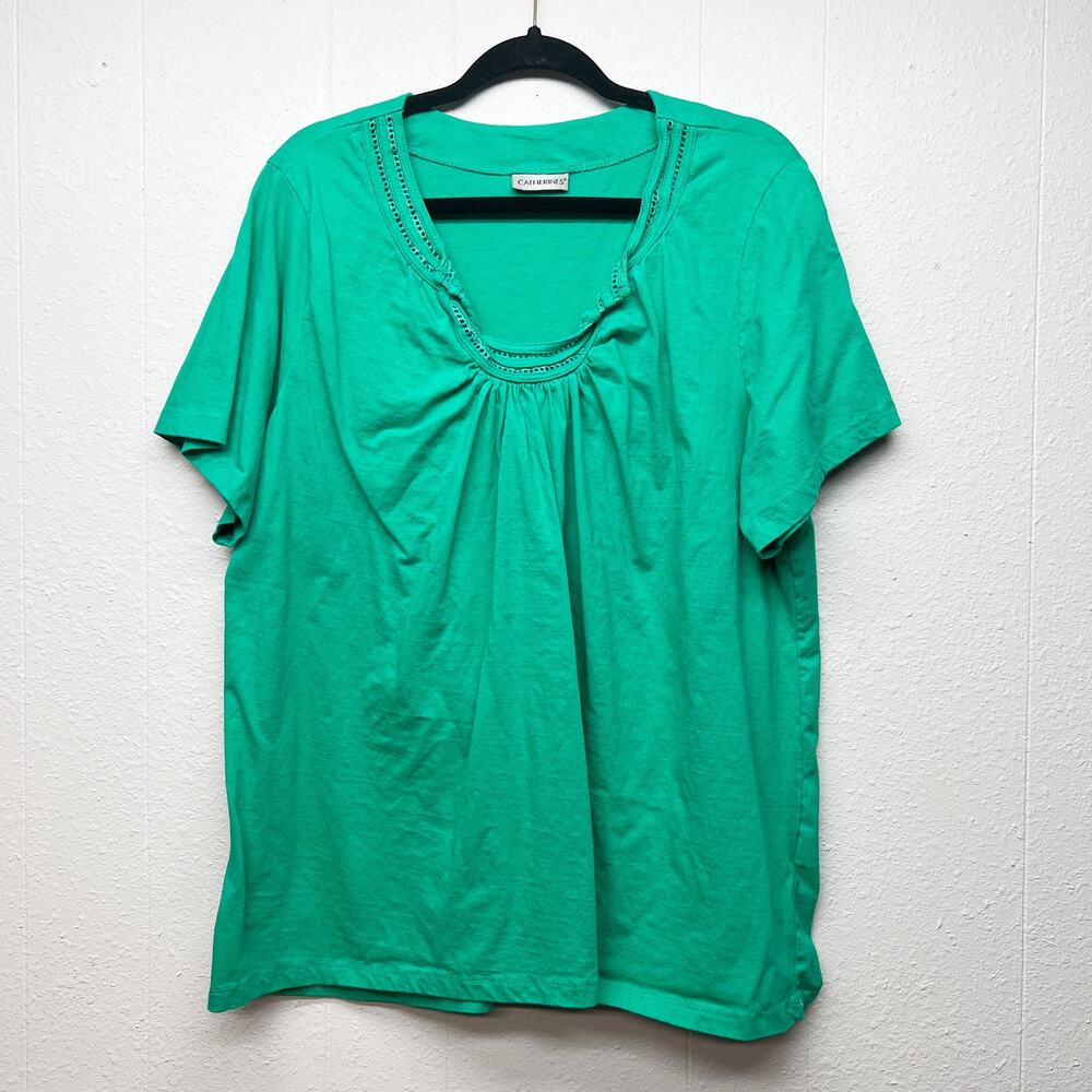 Catherines Top Womens 1X 100% Cotton Casual Breathable Comfort Relaxed Stretch